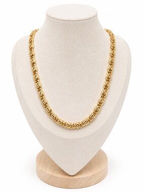 Vintage Gold Tone Greek Key Link Necklace Heavy Chunky Chain 18”